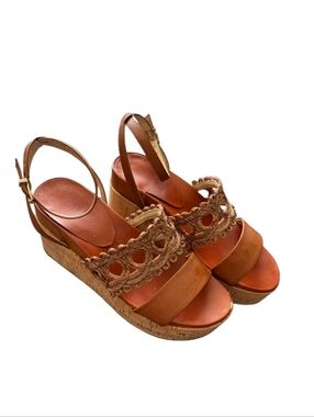 Jessica Simpson Women's Tan Cork Wedge Platform Sandals with Braided Accent